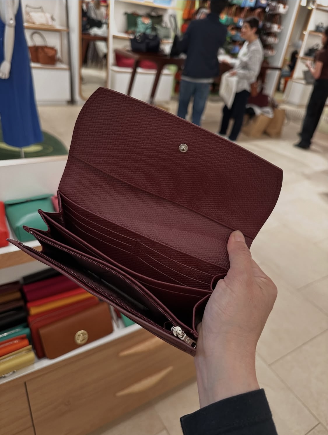 LONGCHAMP, roseau, long flap wallet, leather, dark red - Image 4