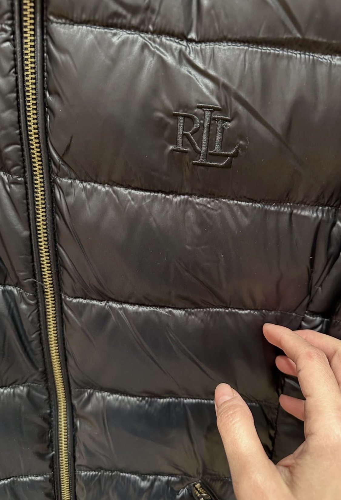 POLO RALPH LAUREN, for ladies, down long jacket, glossy black - Image 2