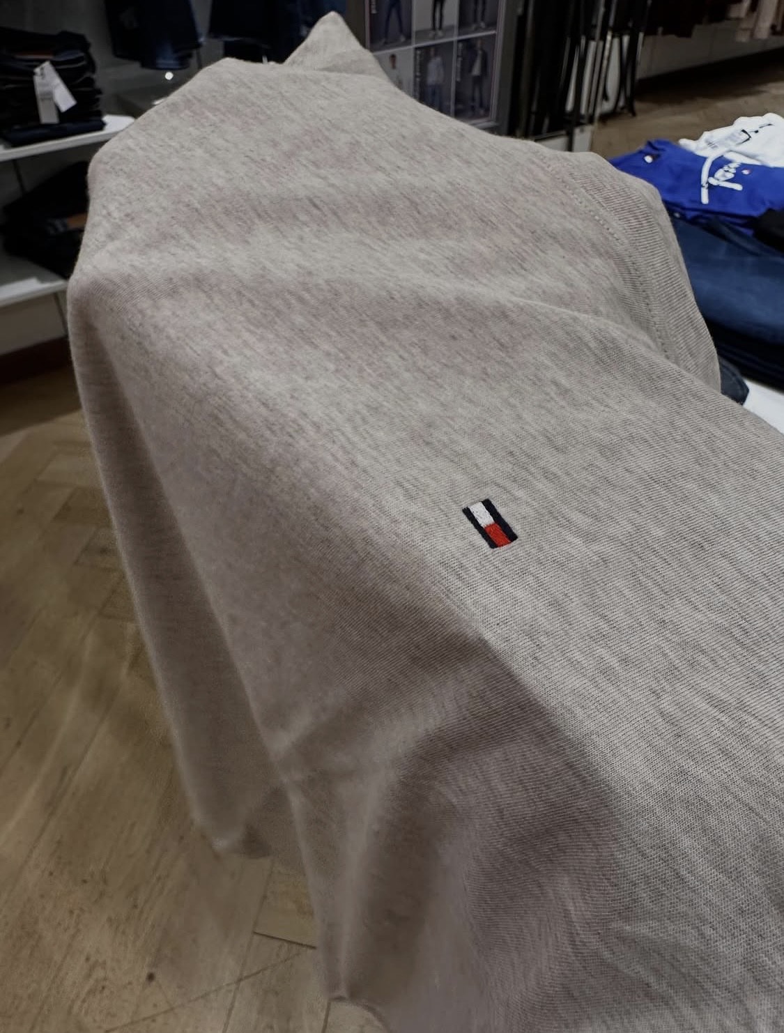 TOMMY HILFIGER, for men, short sleeves round neck t shirt, cotton, oatmeal light brown - Image 3