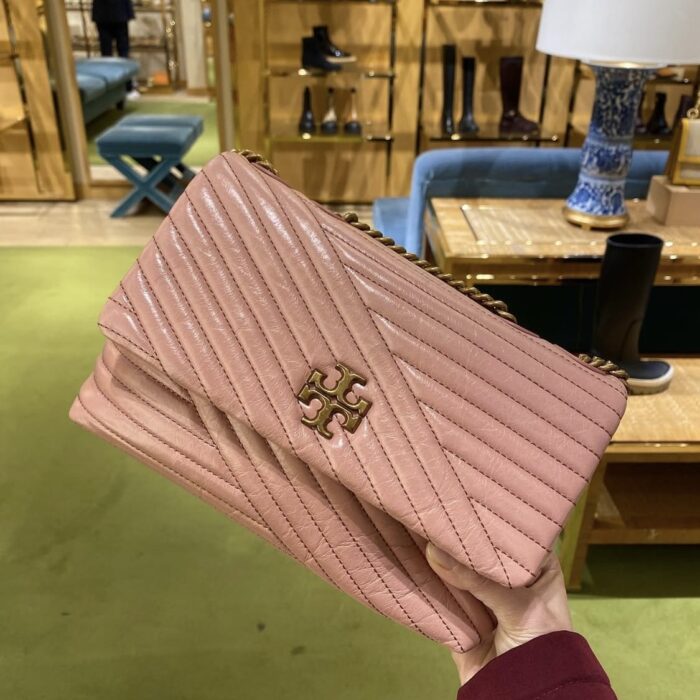 TORY BURCH, Kira chevron glazed, small convertible shoulder bag, pink
