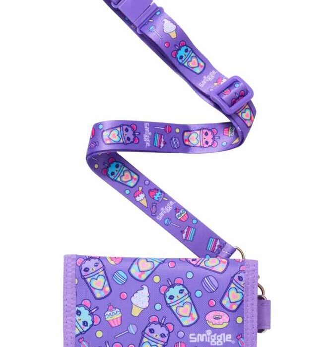 SMIGGLE, for kids, trifold wallet with lanyard, wonder world, lilac