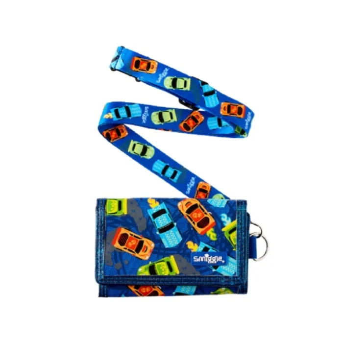 SMIGGLE, for kids, trifold wallet with lanyard, wonder world, Royal Blue.