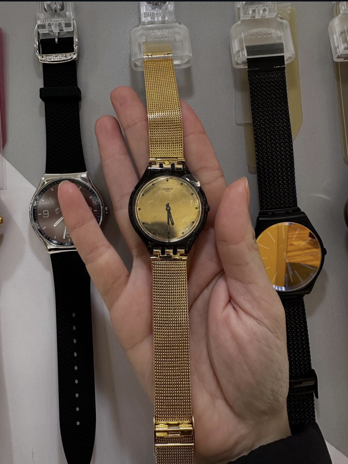 SWATCH, skin, medium watch, steel strap gold