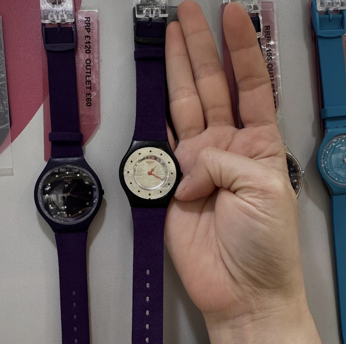 SWATCH, skin, medium watch, suede strap purple