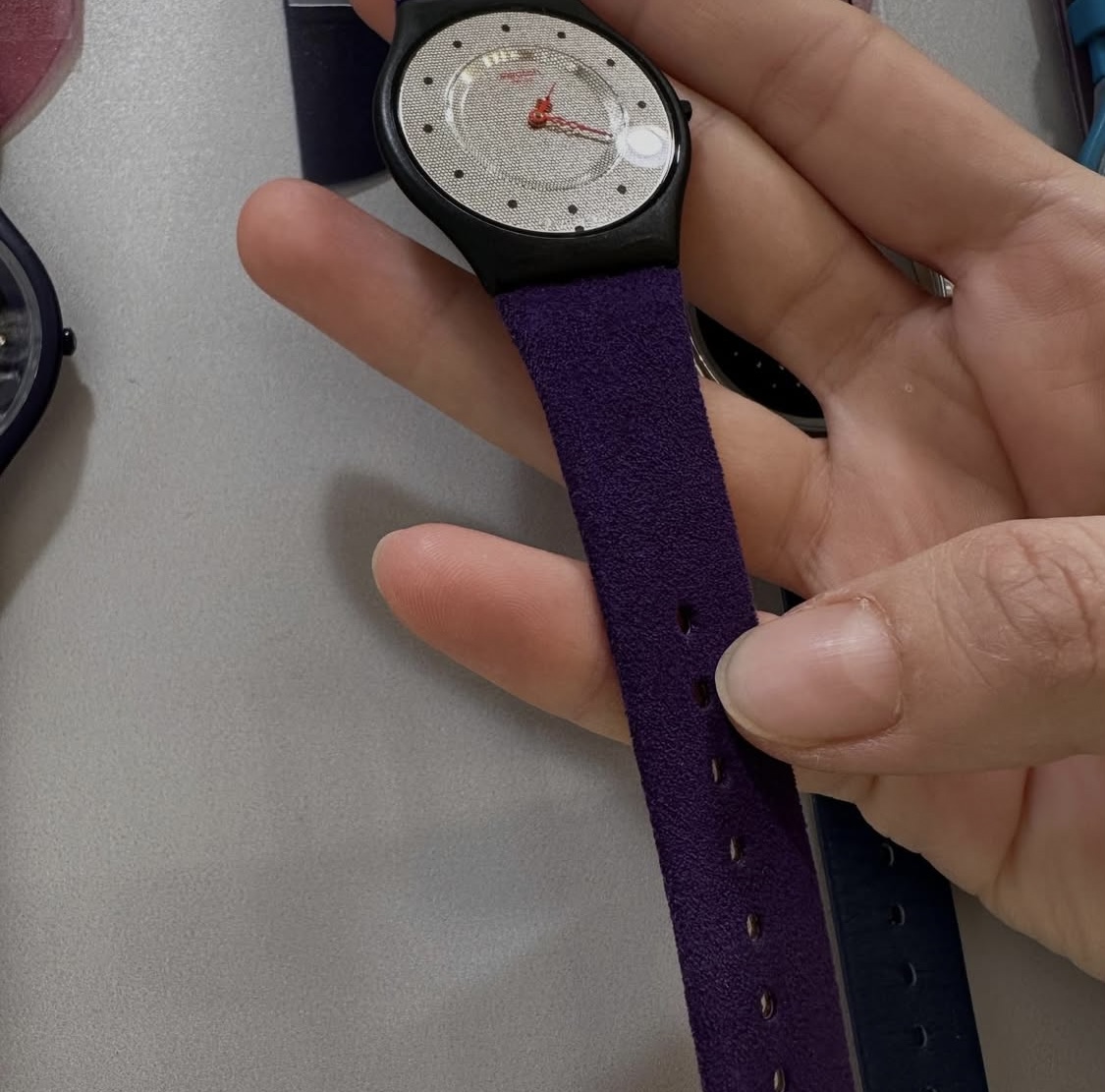 SWATCH, skin, medium watch, suede strap purple - Image 2