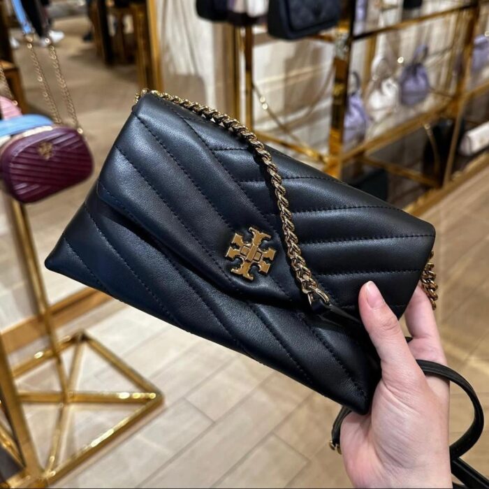 TORY BURCH, Kira chevron chain wallet crossbody bag, black