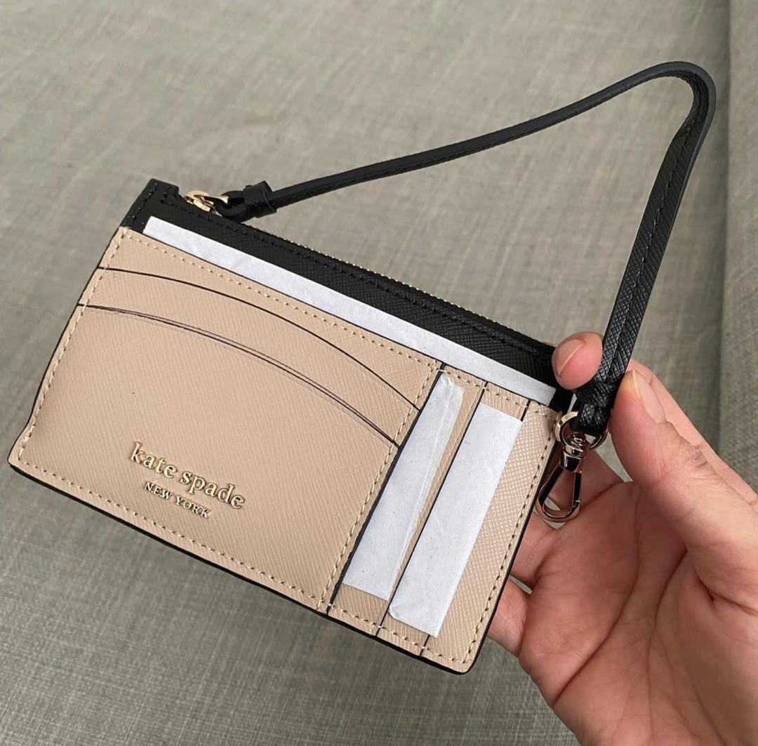 KATE SPADE, medium card holder with wristlet strap, warm beige