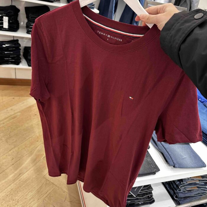 TOMMY HILFIGER, for men, short sleeves round neck t shirt, cotton, deep rouge maroon