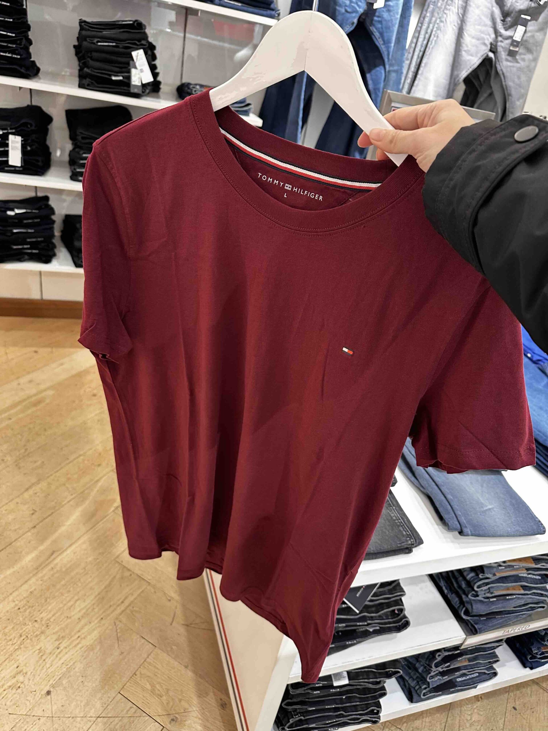 TOMMY HILFIGER, for men, short sleeves round neck t shirt, cotton, deep rouge maroon
