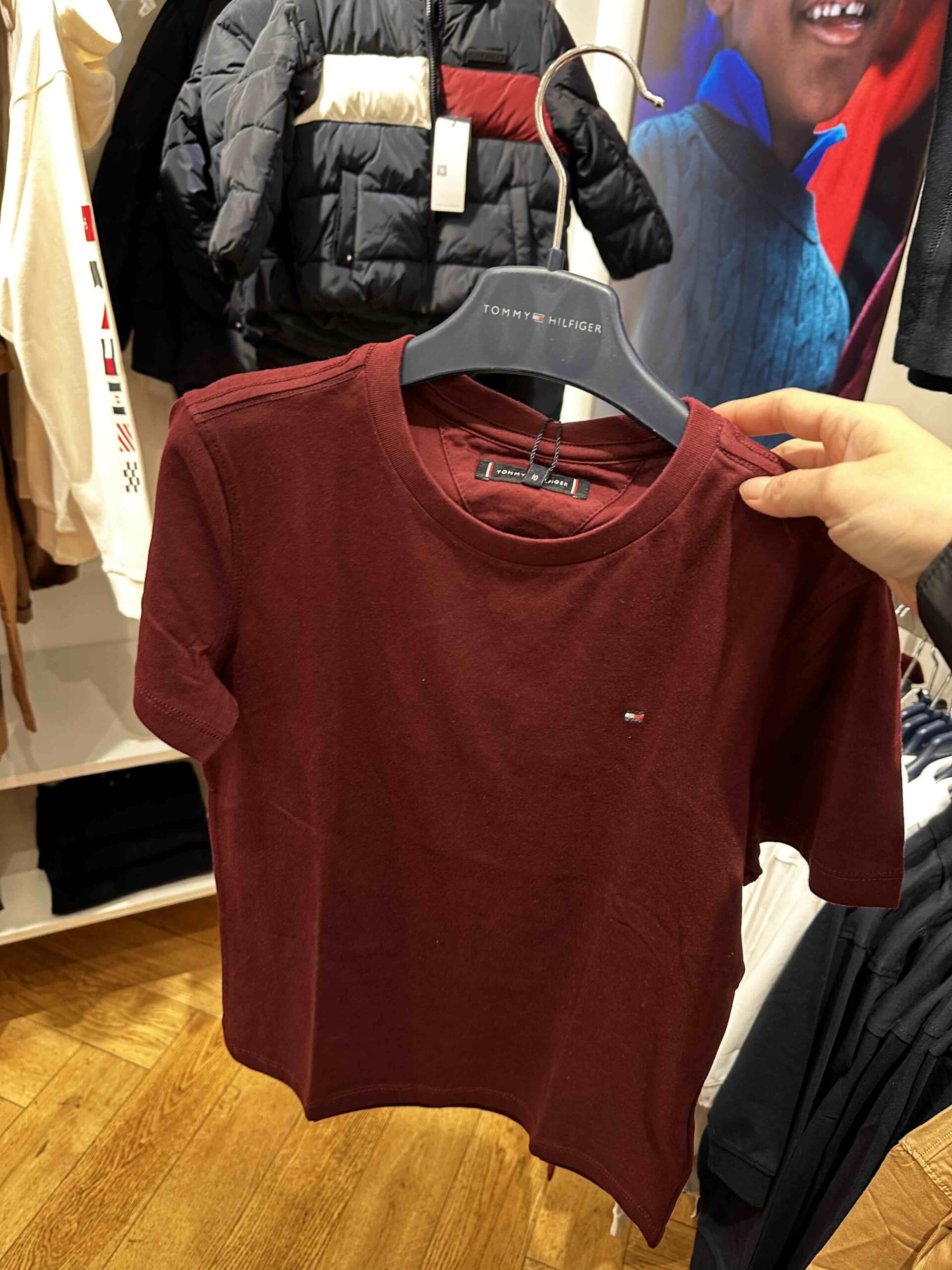 TOMMY HILFIGER, for kids, round neck t shirt, deep rouge, maroon, size: 14 years