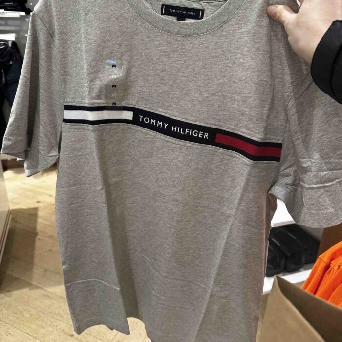 TOMMY HILFIGER, for men, short sleeves t shirt, cotton, printed logo, grey, size: M