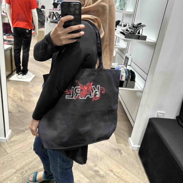 KARL LAGERFELD, medium long handle open top tote bag, cny dragon year, black