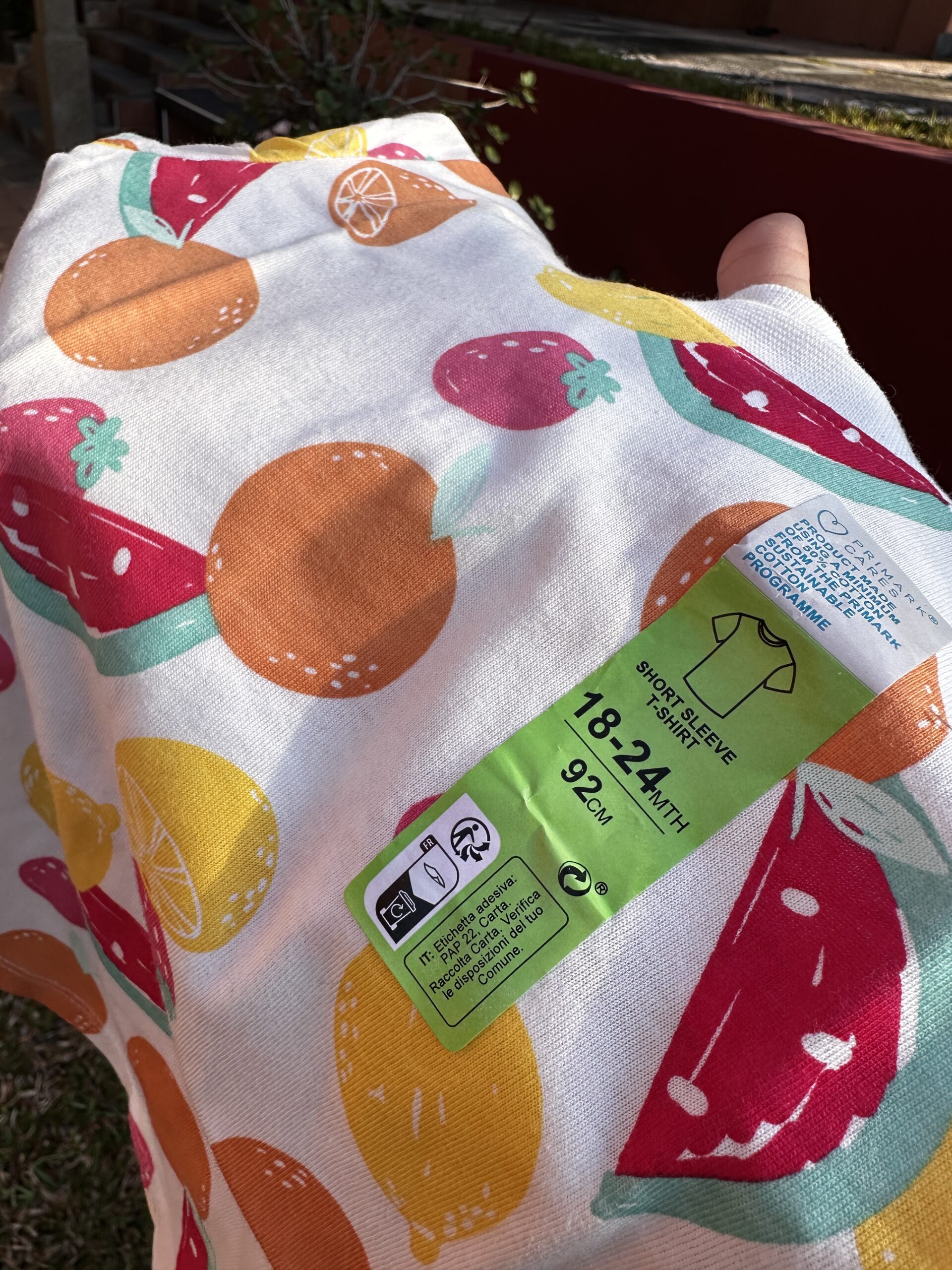 PRIMARK, for kids baby girl, short sleeves t shirt, fruits white - Image 3