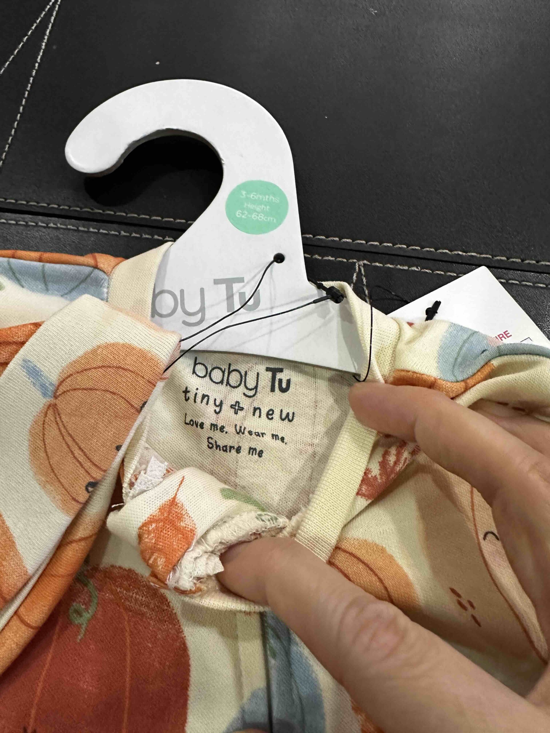 TU by SAINSBURYS, for kids baby, front zip onesie, pumpkin 3-6 month - Image 2