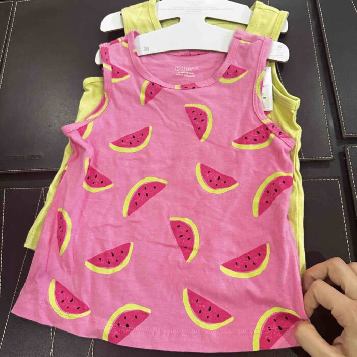 PRIMARK, for kids girls, set of 2 sleeveless t shirt, watermelon 12-18, 24-36 month