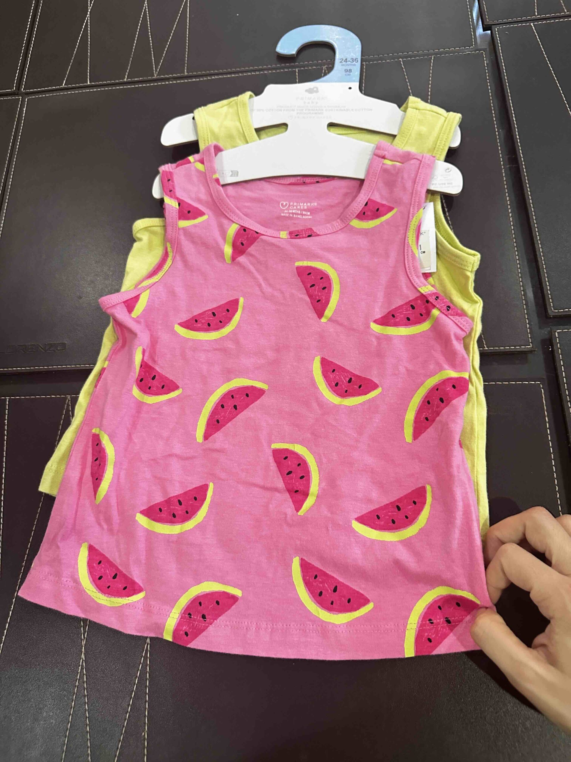 PRIMARK, for kids girls, set of 2 sleeveless t shirt, watermelon 12-18, 24-36 month