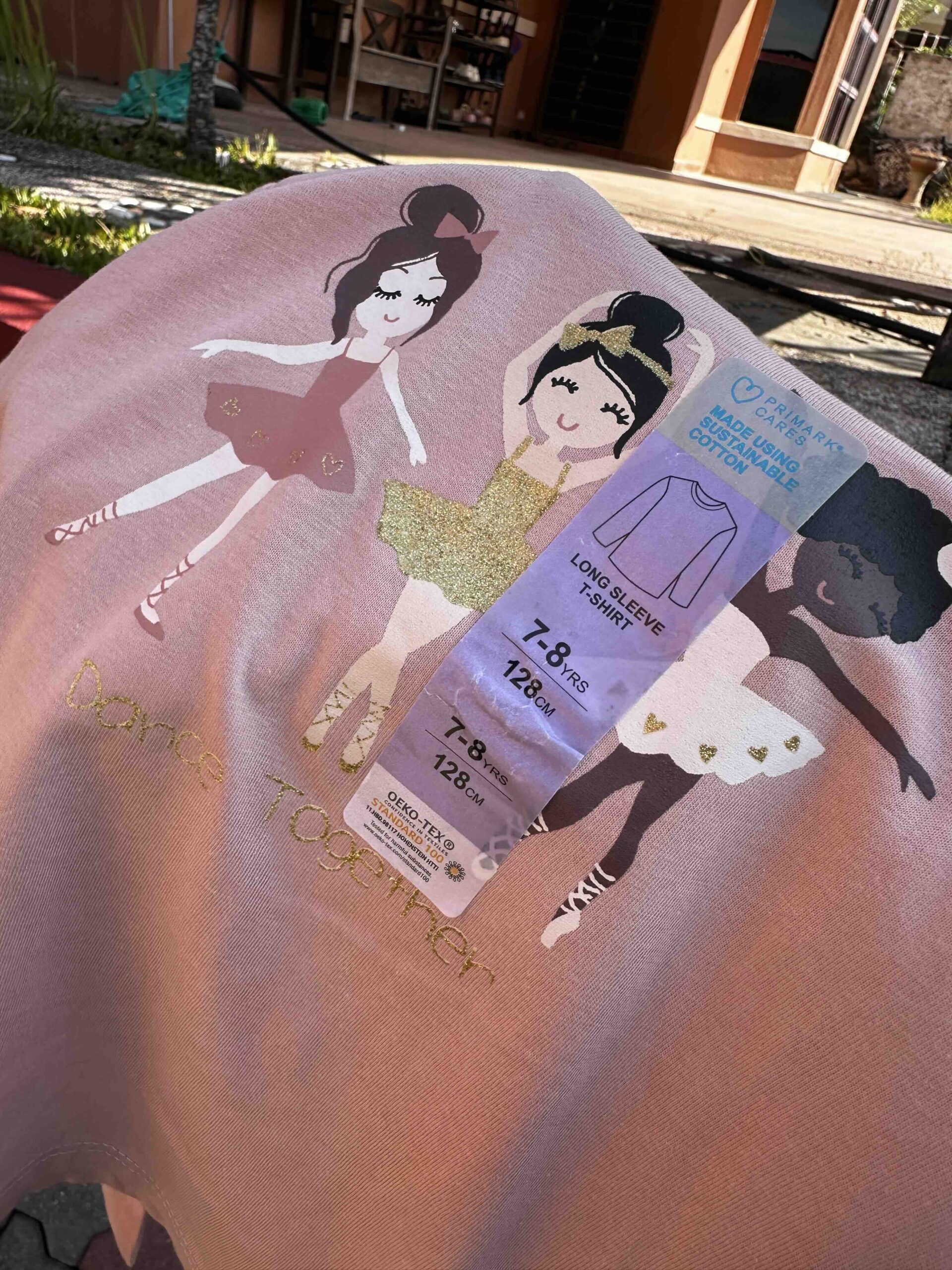 PRIMARK, for kids girls, long sleeves t shirt, ballerina dancers, dusty pink, size 7-8 years - Image 3